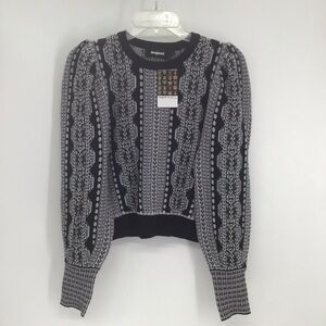 Desigual x Christian LaCroix Balloon-Sleeve Sweater NWT Black/Silver Size L